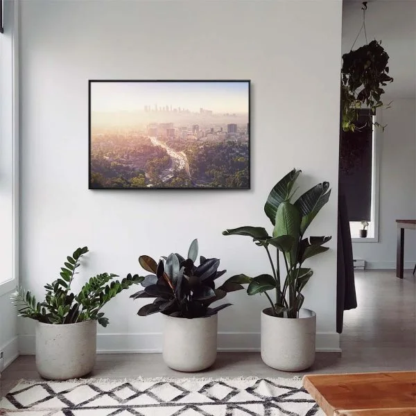Skyline LA Panoramaview im schwarzen Bilderrahmen, 80x80cm