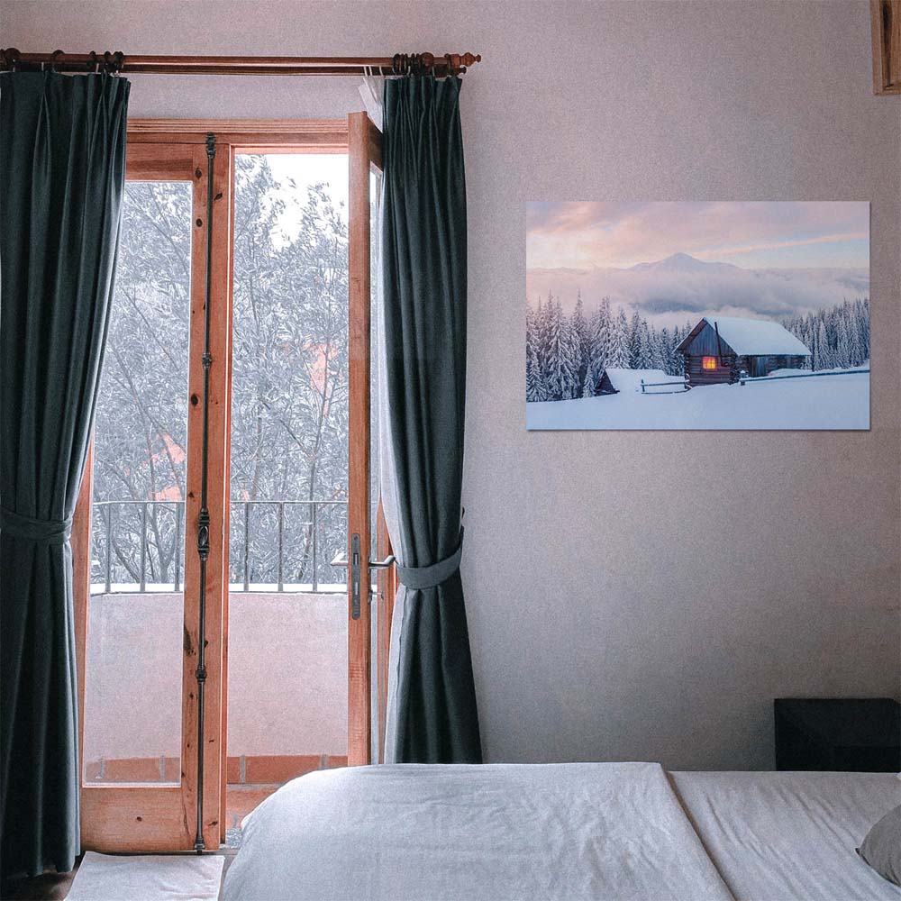Poster 80x80cm groß, Berge & Gebirge Winterhütte