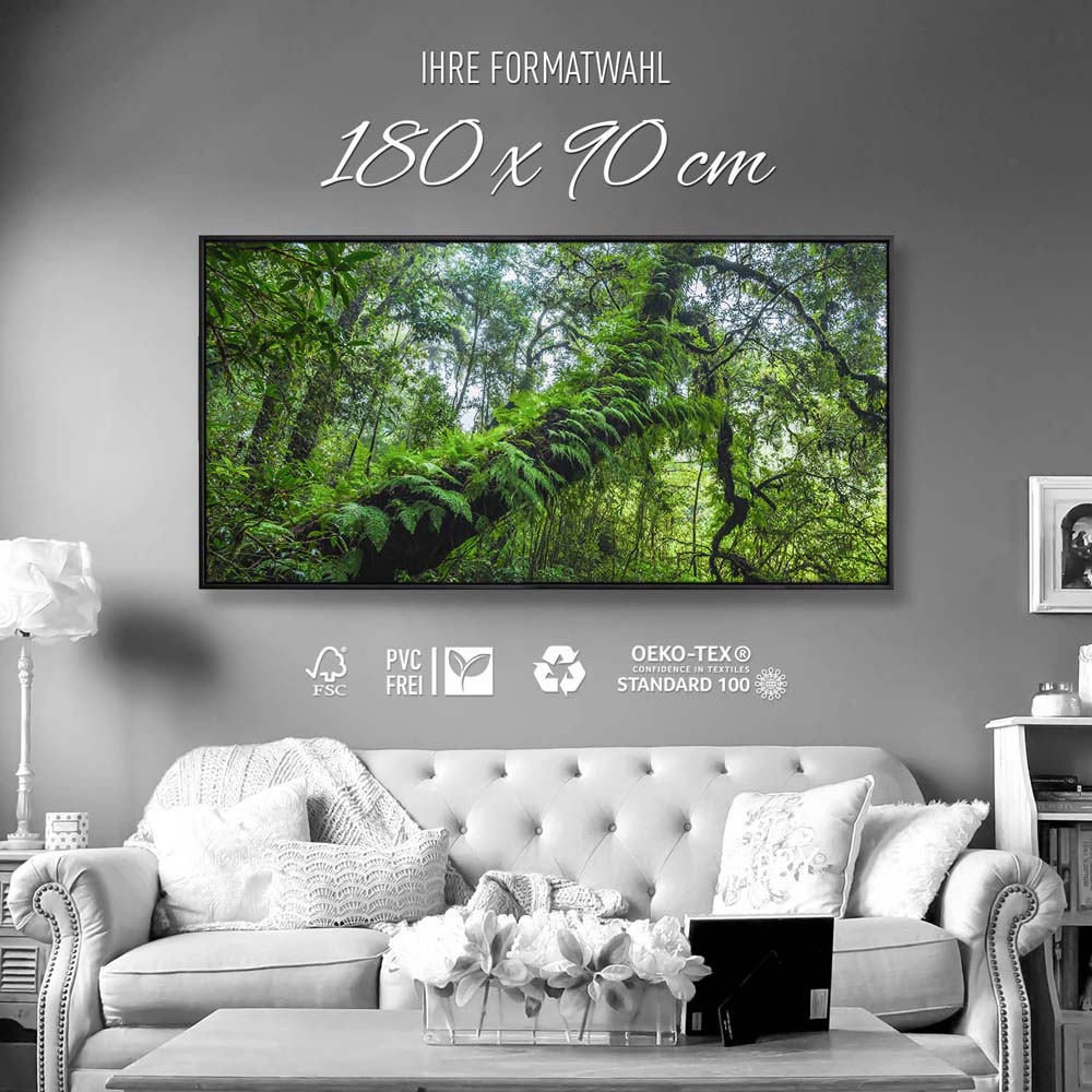 Wald & Bäume Farnimpression im schwarzen Bilderrahmen, 180x90cm