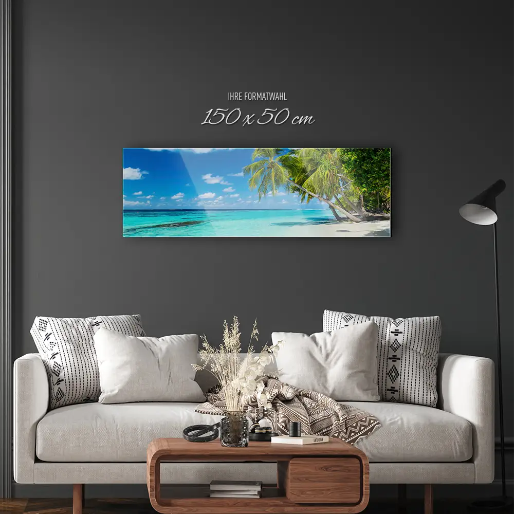 Acrylglasbild 150x50cm groß Strand & Meer Sandstrand mit Palmen
