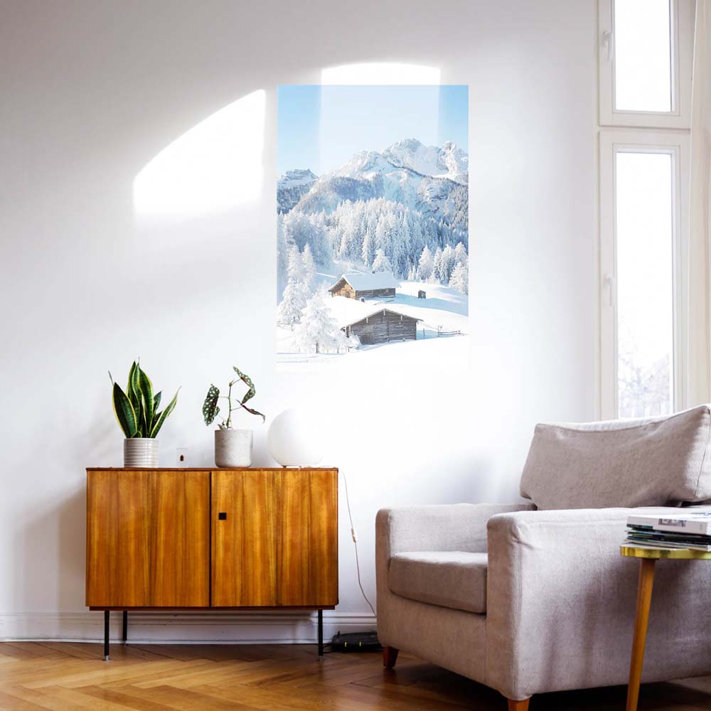 WandPoster Berge & Gebirge Winterpanorama mit Hütte, 80x80cm