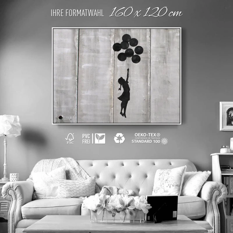 Banksy Girl with ballons im weißen Bilderrahmen, 160x120cm