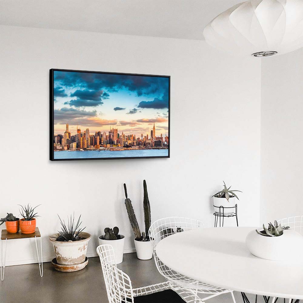 Skyline Panorama von New York im schwarzen Bilderrahmen, 200x150cm