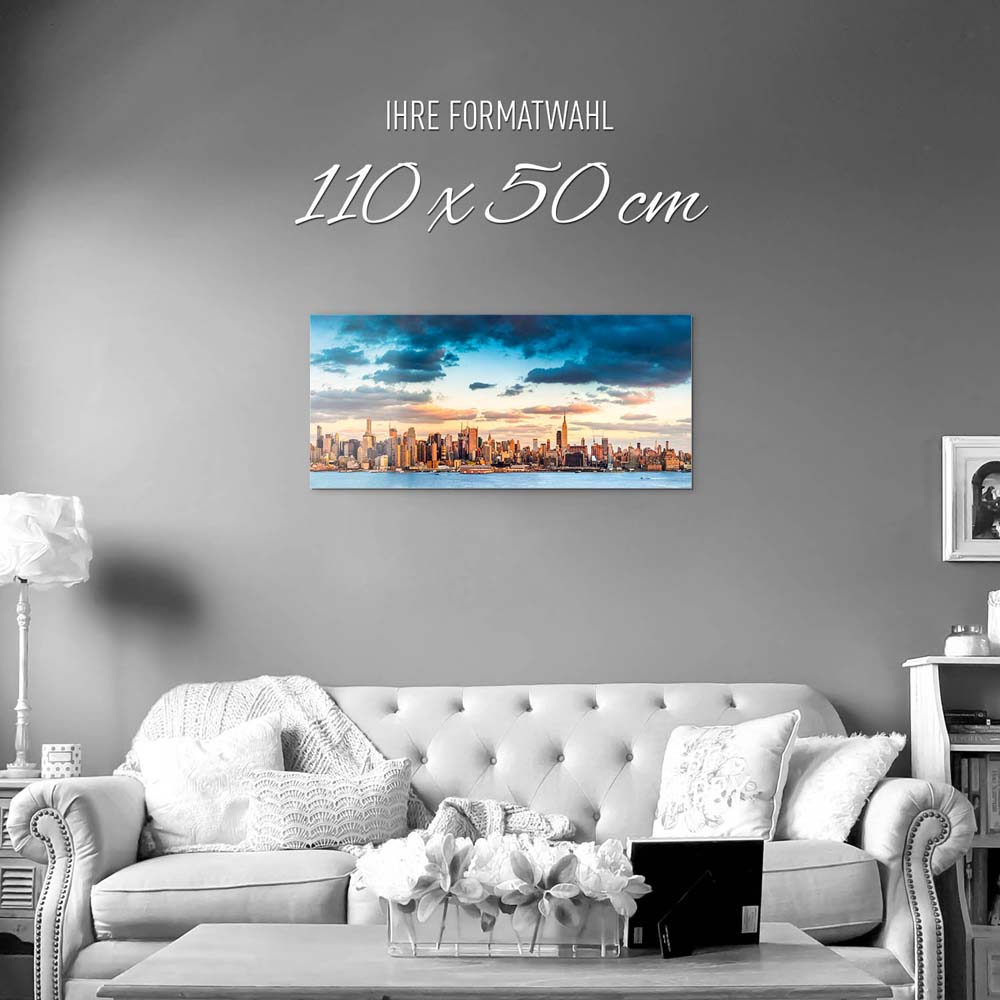 Skyline Panorama von New York als Acrylglasverbund Bild 110x50cm
