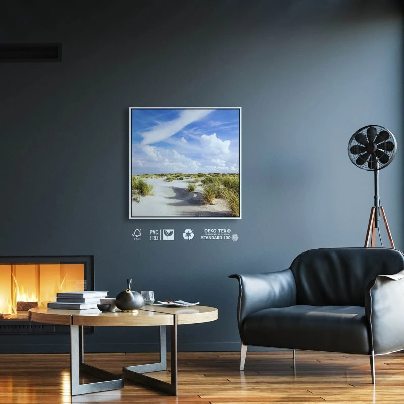 Strand & Meer Dünen Langenoog Nordsee im weißen Bilderrahmen, 80x80cm