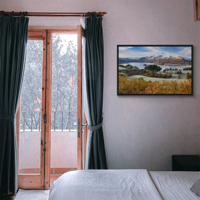 Berge & Gebirge Derwent Water England im schwarzen Bilderrahmen, 120x60cm