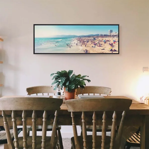 Strand & Meer Santa Monica Beach Los Angeles im schwarzen Bilderrahmen, 110x50cm