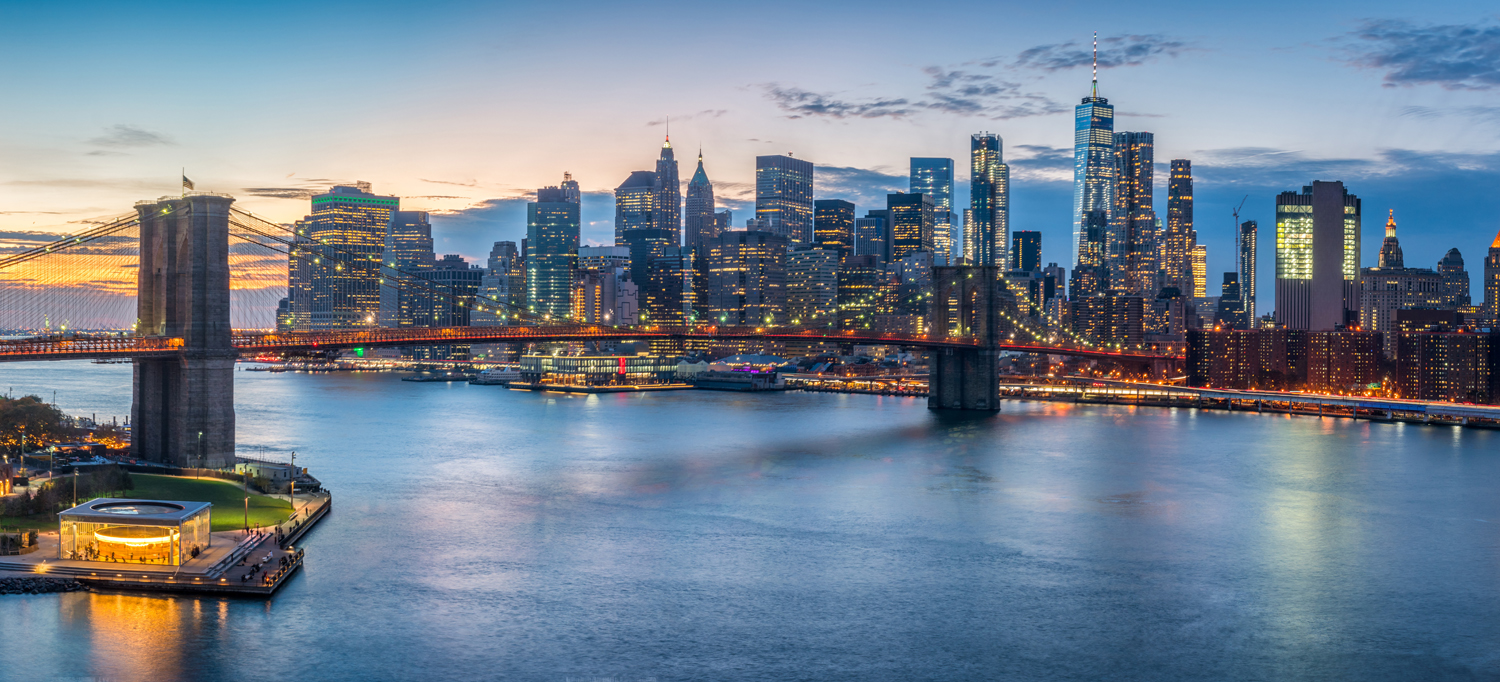 Acrylglasbild Skyline, Brooklyn Brigde Night, 110x50cm groß