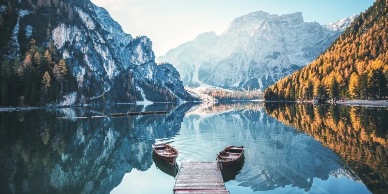 Berge & Gebirge Pragser Wildsee Dolomiten als Alu-Dibond Bild 120x60cm